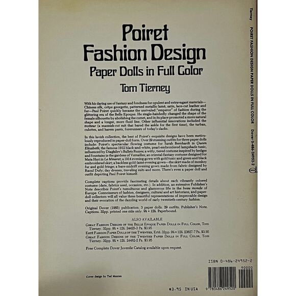 UNCUT Poiret Fashion Design Full Color Paper Dolls By Tom Tierney 1985 - Picture 4 of 4